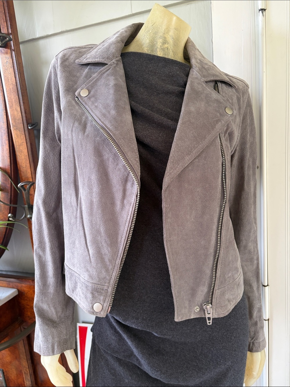 Blank NYC Gray Genuine Suede Moto Jacket